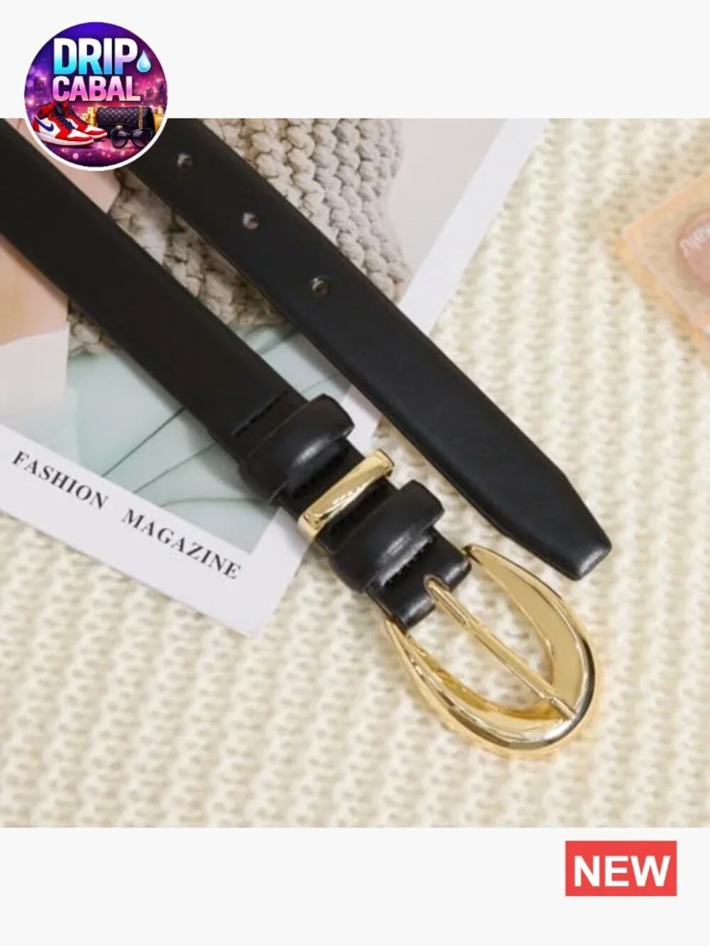 Women's Skinny Faux Leather Belt with Gold Buckle for Jeans Dresses